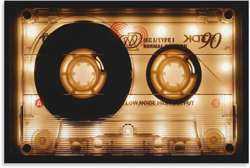 Vista 9 de Lienzo decorativo de cassette retro, regalo en lienzo, arte de pared de gran tamaño, casete de audio brillante, lienzo moderno, lienzo decorativo