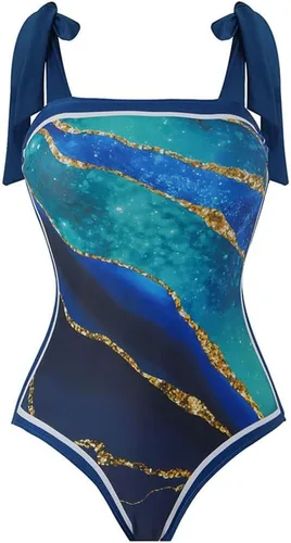 Vista 38 de Women Swimsuits Abstract Printing Notched Square/V Neck Floral Vacation One Piece with Cover Up