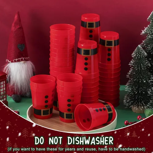 Vista 7 de Uiifan Paquete de 50 vasos de plástico de Navidad a granel de Papá Noel, vasos de plástico reutilizables de 12 onzas, vasos de plástico con cinturón