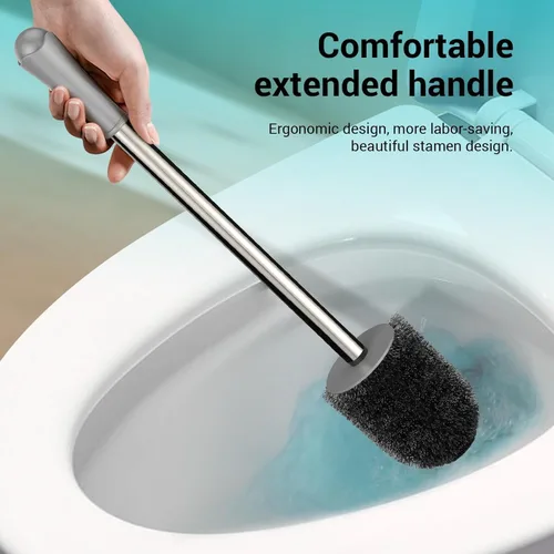 Vista 5 de Escobilla de inodoro y soporte, paquete de 3 cepillos de inodoro de tamaño compacto con mango de acero inoxidable, ahorro de espacio para Gris
