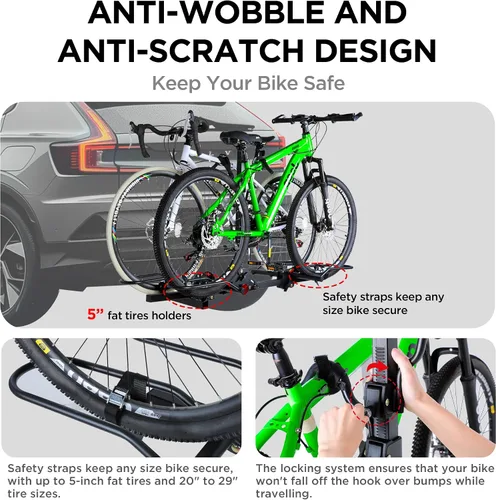 Vista 7 de Young 2 Bike Rack Basculante Montado en Enganche con Pedal Conveniente para Automóviles, SUVs y Camiones, Se Adapta a Enganches de 1.25" y 2