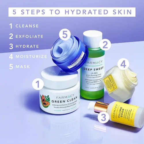 Vista 6 de Farmacy Suero de ácido hialurónico para la cara, suero facial con péptidos de colágeno veganos, ayuda a suavizar las líneas finas + las arrugas