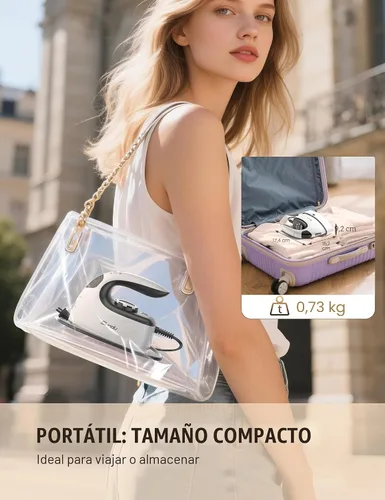 Vista 7 de Vaporizador de viaje para ropa, plancha de vapor de 1200 W y 25 g/min para acolchado y costura, vaporizador de ropa portátil de mano, tiempo
