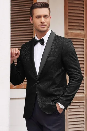 Vista 3 de COOFANDY Chaqueta de traje de esmoquin floral para hombre, chaqueta de cena ajustada, para fiesta, graduación, boda, blazer