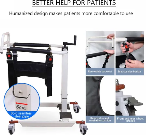Vista 4 de Silla elevadora de paciente, silla de ruedas elevadora para el hogar, silla portátil de transferencia para ancianos, altura ajustable con dos