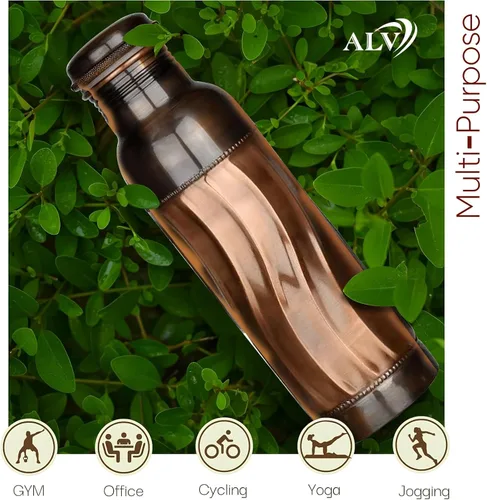 Vista 2 de ALV - Botella de agua de cobre de 34 onzas, botella de cobre puro martillado para beber, recipiente ayurvédico 100% para botella de tapa a prueba