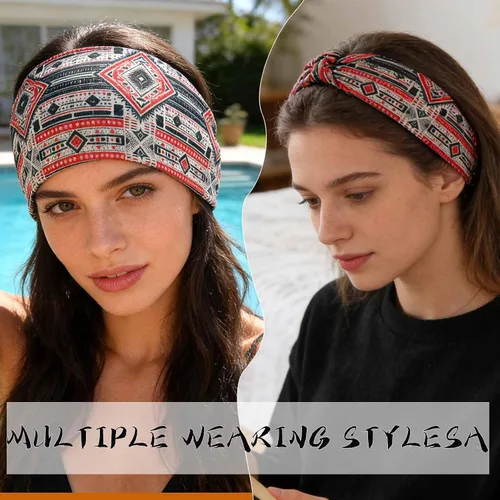 Vista 6 de Acenail Diademas anchas para mujer, turbante bohemio, diadema anudada, floral, elástica, antideslizante, para entrenamiento, yoga, bufandas