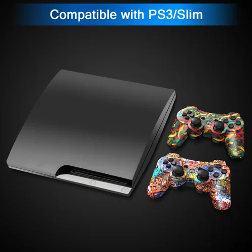 Vista 2 de Yinjie 2 Pack Wireless Controller for PS3, Compatible with Playstation 3, with 2 Charging Cables - Graffiti