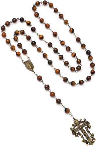 Vista 48 de KOMI Rosario de cuentas católicas para mujer, collar de cuentas de rosario con cruz de crucifijo, perlas de cristal, rosario, rosarios, católicos