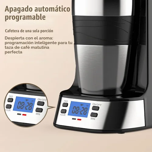 Vista 2 de RAINBEAN Cafetera de una sola porción, cafeteras programables de una sola porción, temporizador de arranque/apagado automático, cafetera de taza