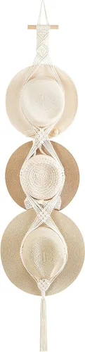 Vista 8 de Dahey - Perchero de sombreros de macramé para pared, organizador de sombreros de vaquero, exhibición colgante, tejido a mano, soporte para sombreros