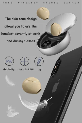 Vista 6 de Auriculares invisibles pequeños, mini, inalámbricos, Bluetooth, discretos, para música, hogar, trabajo