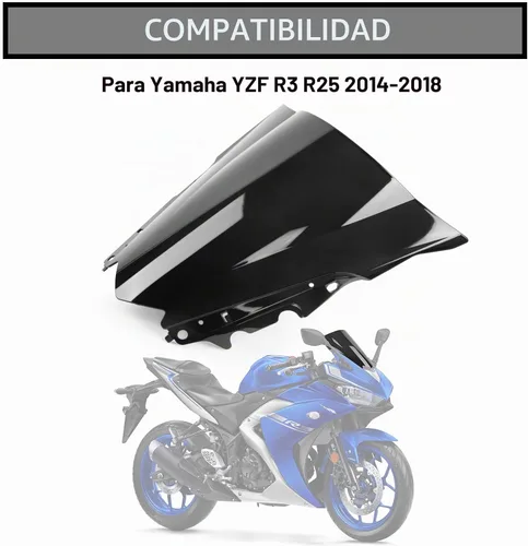 Vista 2 de PSLER Parabrisas Parabrisas Doble Burbuja para YZF R3 R25 2014-2018 2014 2015 2016 2017 2018 (Negro)