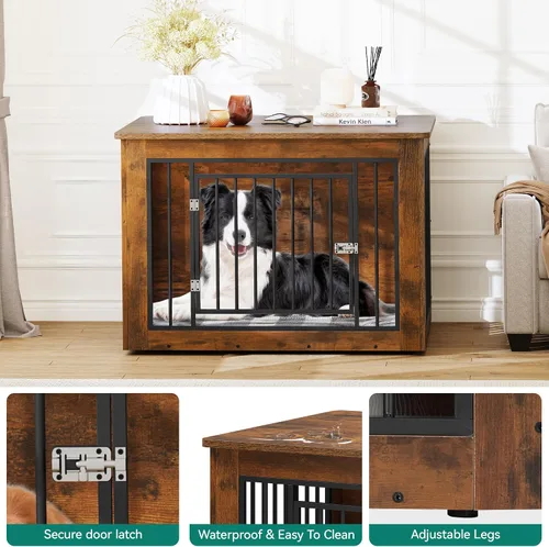 Vista 3 de YITAHOME Mueble de jaula para perros grandes, mesa auxiliar lateral, perrera moderna para perros de interior de hasta 60 libras, jaula de fusión