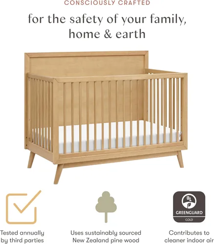 Vista 4 de Babyletto Palma - Cuna convertible 4 en 1 con kit de conversión de cama para niños pequeños en miel, certificado Greenguard Gold GREENGUARD