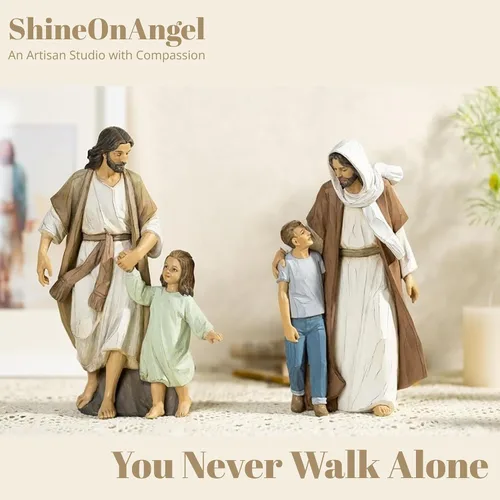Vista 4 de Escultura de Jesucristo con niño, regalo de la primera comunión para niños, escultura pintada a mano, decoración moderna religiosa del hogar