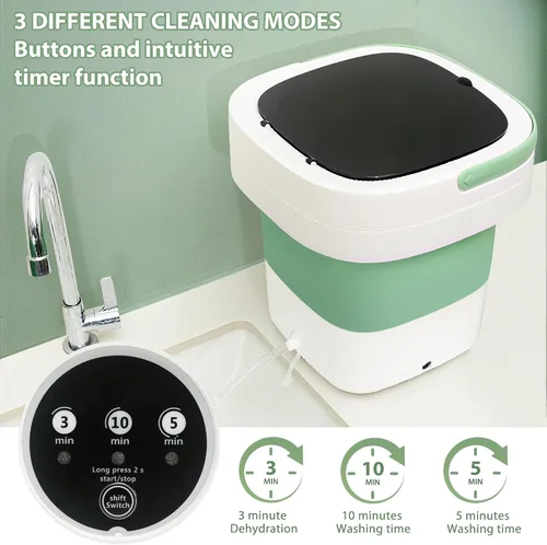 Vista 2 de Mini máquina de lavandería de 17L, lavadora portátil plegable y spinner para ropa de bebé, ropa interior, verde