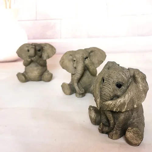 Vista 7 de 3 estatuas de elefante bebé de resina, adornos de elefantes para decoración del hogar, sala de estar, oficina, ver no mal, escucha no mal, no hablar