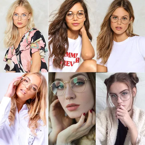 Vista 2 de Gafas redondas de metal retro con montura de lente transparente sin receta médica para mujeres y hombres, Negro