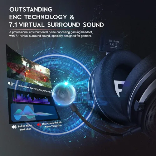 Vista 3 de EKSA Auriculares USB para juegos - Auriculares de PC con micrófonomicrófono con cancelación de ruido sonido envolvente 71 controladores de 1969in
