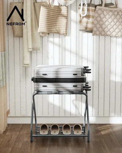 Vista 2 de LR-GY-2 - Portaequipajes plegable con estante de almacenamiento, soporte de equipaje de metal para habitación de invitados, dormitorio, hotel LR-GY-2