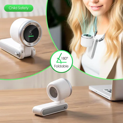Vista 6 de Mini ventilador turbo portátil, ventilador de cuello de viaje recargable por USB con 5 velocidades, batería de 3600 mAh y velocidad de 15000 RPM