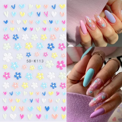 Vista 3 de Calcomanías de arte de uñas de flores 5D en relieve, calcomanías de uñas autoadhesivas para primavera y verano, accesorios de flores 3D