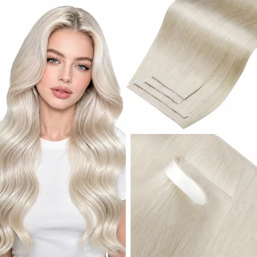 Vista 13 de LaaVoo - Extensiones de cabello humano con cinta adhesiva, color marrón a rubio ceniza, extensiones de cabello humano real, cintas en extensiones