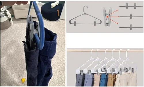 Vista 5 de Aoshang Paquete de 20 clips de plástico para perchas, clips de dedo delgados de plástico para colgar de terciopelo (gris)