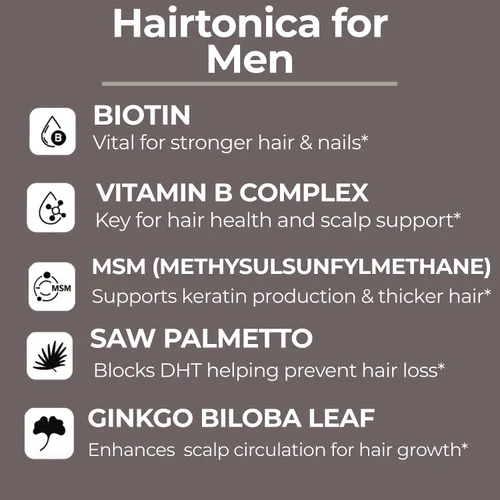 Vista 6 de DHT Blocker para hombres – Suplemento para el crecimiento del cabello con biotina, MSM, Saw Palmetto y zinc – Apoya el cabello más grueso, más lleno