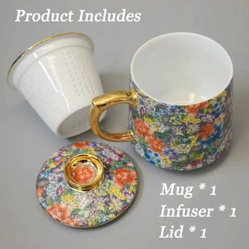 Vista 3 de Taza de té de porcelana con infusor – Taza de té de cerámica china Jingdezhen Sistema de preparación de té de hojas sueltas para oficina en casa