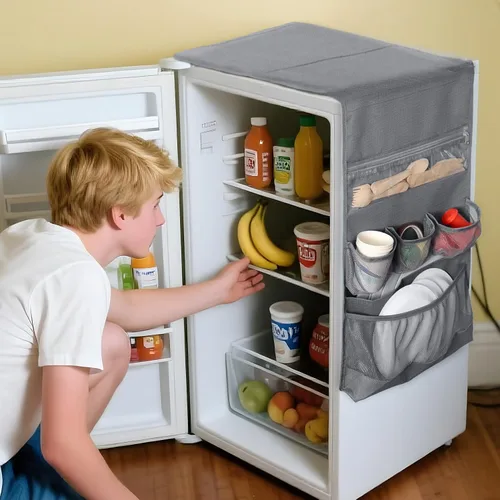 Vista 8 de RGQSUN Mini organizador de refrigerador de 55.1 x 15.7 pulgadas con 15 bolsillos, organizador impermeable para refrigerador, accesorios de doble