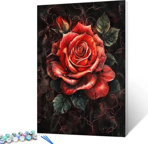 Vista 9 de Tucocoo Bumbers - Pintura de amapola roja para adultos, pintura abstracta de amapola por números, pintura acrílica, lienzo, graffiti, flores rojas