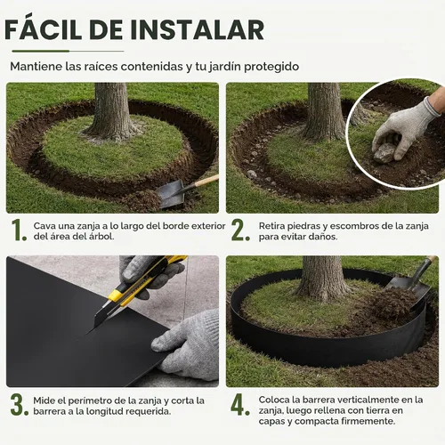 Vista 5 de Barrera de raíz de árbol de 18 pulgadas x 20 pies x 60 mil, barrera de raíz de hierba, barrera de bambú para bordes de jardín para bloques de bordes