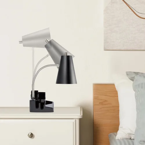 Vista 4 de HonoDing Lámpara de escritorio E26 con 1 puerto de carga USB y 1 toma de corriente AC, base organizadora, cuello ajustable, interruptor