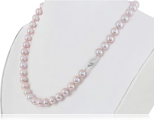 Vista 5 de Collar de perlas cultivadas de agua dulce rosa AAAA de oro blanco o amarillo de 14 quilates con nudos de seda de perlas de princesa de 18 pulgadas