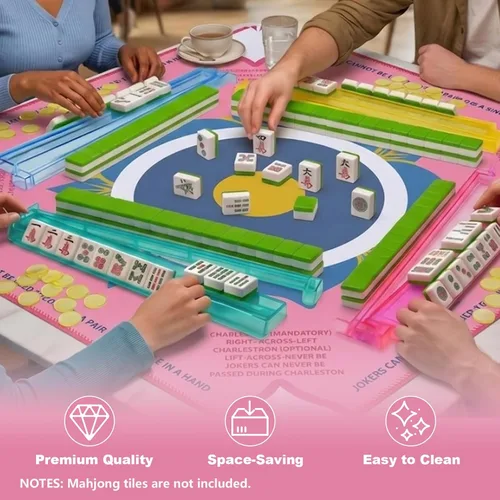 Vista 8 de American Mahjong Mat and Racks Set Mahjong Mat con 4 empujadores Clolors Rosa