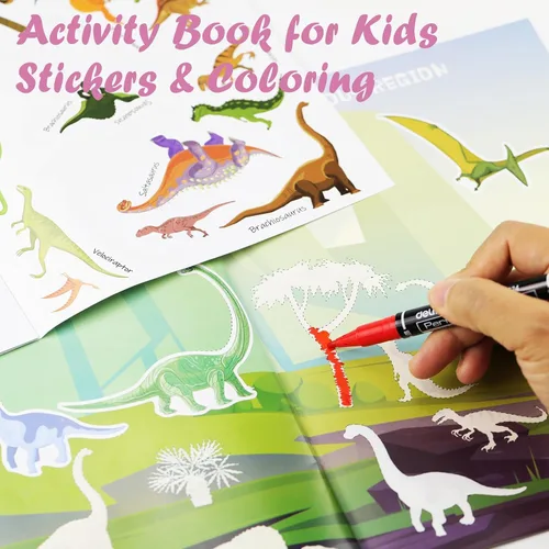 Vista 6 de Libro de calcomanías de dinosaurios para niños, más de 230 calcomanías y 8 escenas, parque de dinosaurios, libro de actividades lado a lado