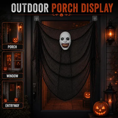 Vista 7 de UQJE Máscara sonriente aterradora, disfraz de Halloween de demonio