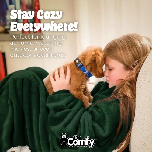 Vista 6 de THE COMFY Dream Jr para niños Manta portátil de forro polar de microfibra ligera con capucha y bolsillo Visto en Shark Tank