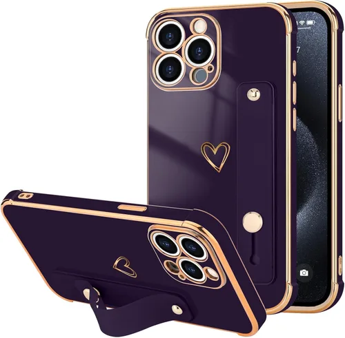 Vista 63 de LLZ.COQUE Funda compatible con iPhone 12 para mujeres y niñas, parachoques chapado de lujo con bonito diseño de corazón de amor, soporte de correa