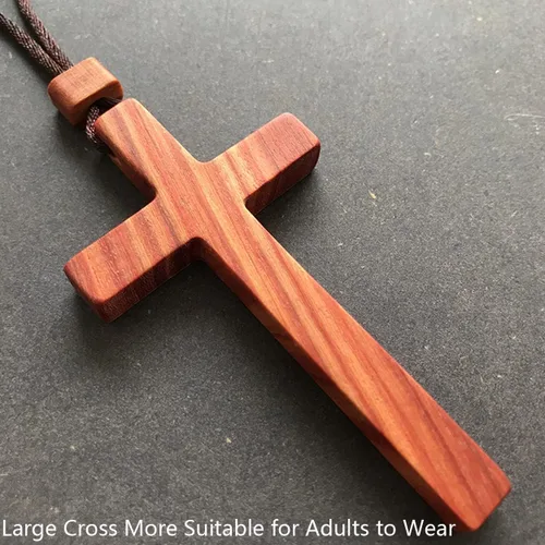 Vista 2 de Collares con colgante de cruz de madera natural para niños, niñas, mujeres, hombres, sándalo, hecho a mano, madera, colgante del espejo retrovisor