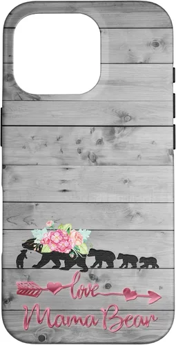 Vista 20 de Pink Floral Black Mama Bear Four Cubs on Vintage Gray Rustic Case for iPhone 17