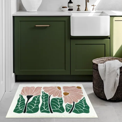 Vista 6 de SHIYUE Bonita alfombra de baño con diseño de flores para alfombras de baño, microfibra ultra suave y esponjosa, absorción de agua, tapete