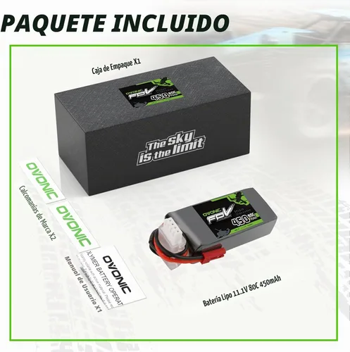 Vista 6 de OVONIC Batería Lipo de 11.1V 80C 450mAh 3S con enchufe JST