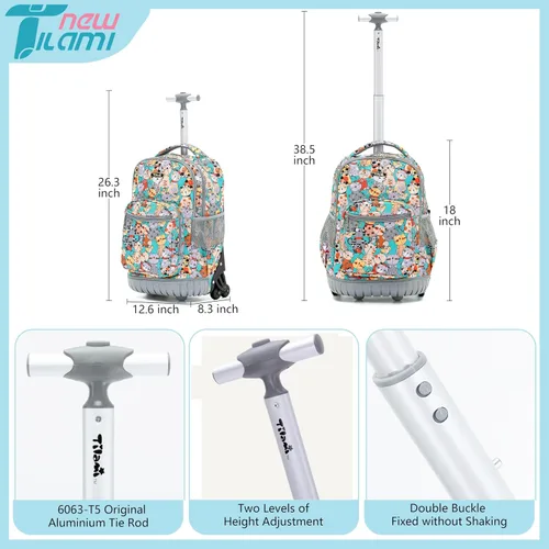 Vista 2 de NEW TILAMI Mochila con ruedas para niñas y niños de 1618 pulgadas, mochila para computadora portátil para niños, mochila escolar de viaje, Gatos