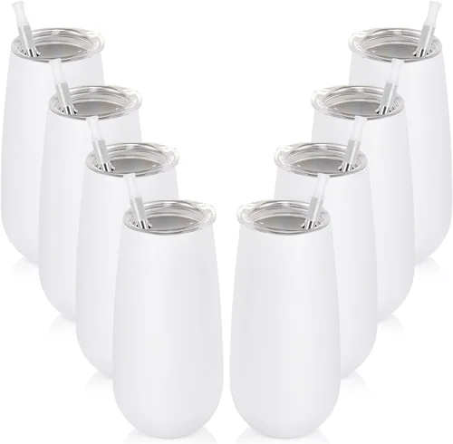 Vista 20 de Paquete de 2 vasos de champán sin tallo, vaso de flauta aislado de 6 onzas, vasos irrompibles de doble aislamiento para amigos, cumpleaños, Navidad