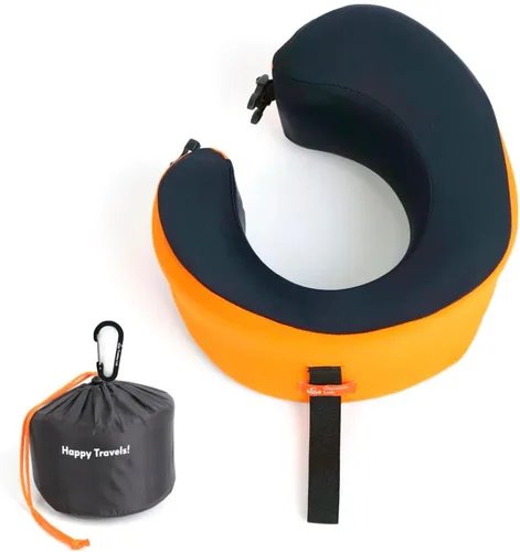 Vista 12 de C CUSHION LAB Almohada de viaje, galardonado diseño ergonómico patentado para mentón y cuello, almohada de espuma viscoelástica para el cuello Azul