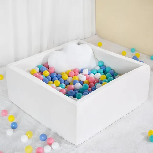 Vista 2 de Piscina cuadrada de espuma para niños pequeños, 35 x 35 x 12 pulgadas, piscina suave con funda extraíble, corralito de bolas de esponja Blanco