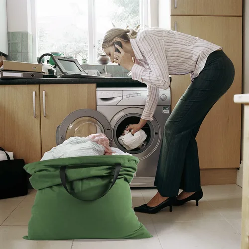 Vista 6 de Bolsa de lavandería de lona de algodón con asas y correas de cordón, bolsas de lavandería extra grandes resistentes para lavandería y hogar, 25.5 x